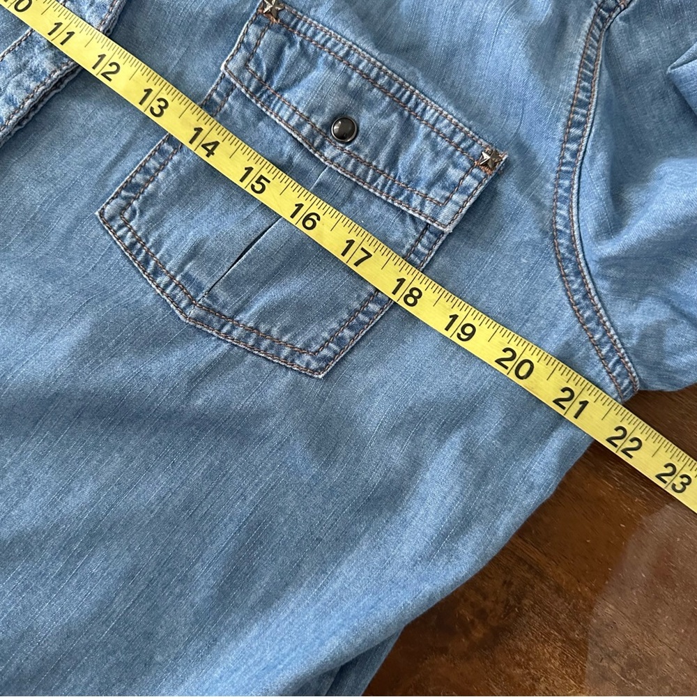 Harley-Davidson Black Label Collection Blue Pearl Snap Denim Shirt Ladies XL - Picture 5 of 11
